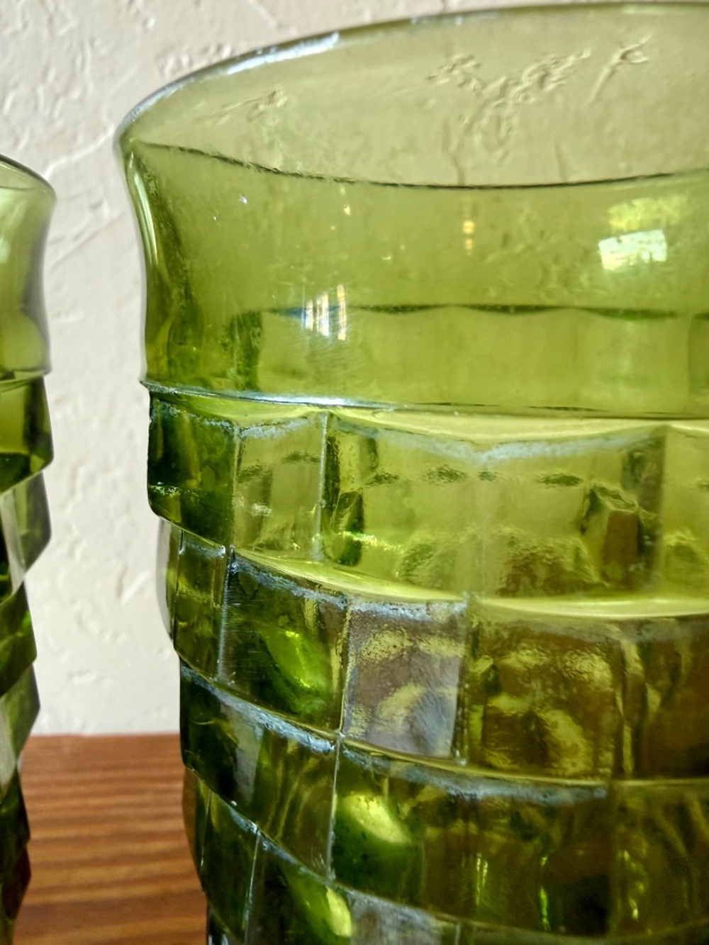 Indiana Glass Whitehall Cubist Olive Green Footed Tumblers Set of 4 - Picture 8 of 15